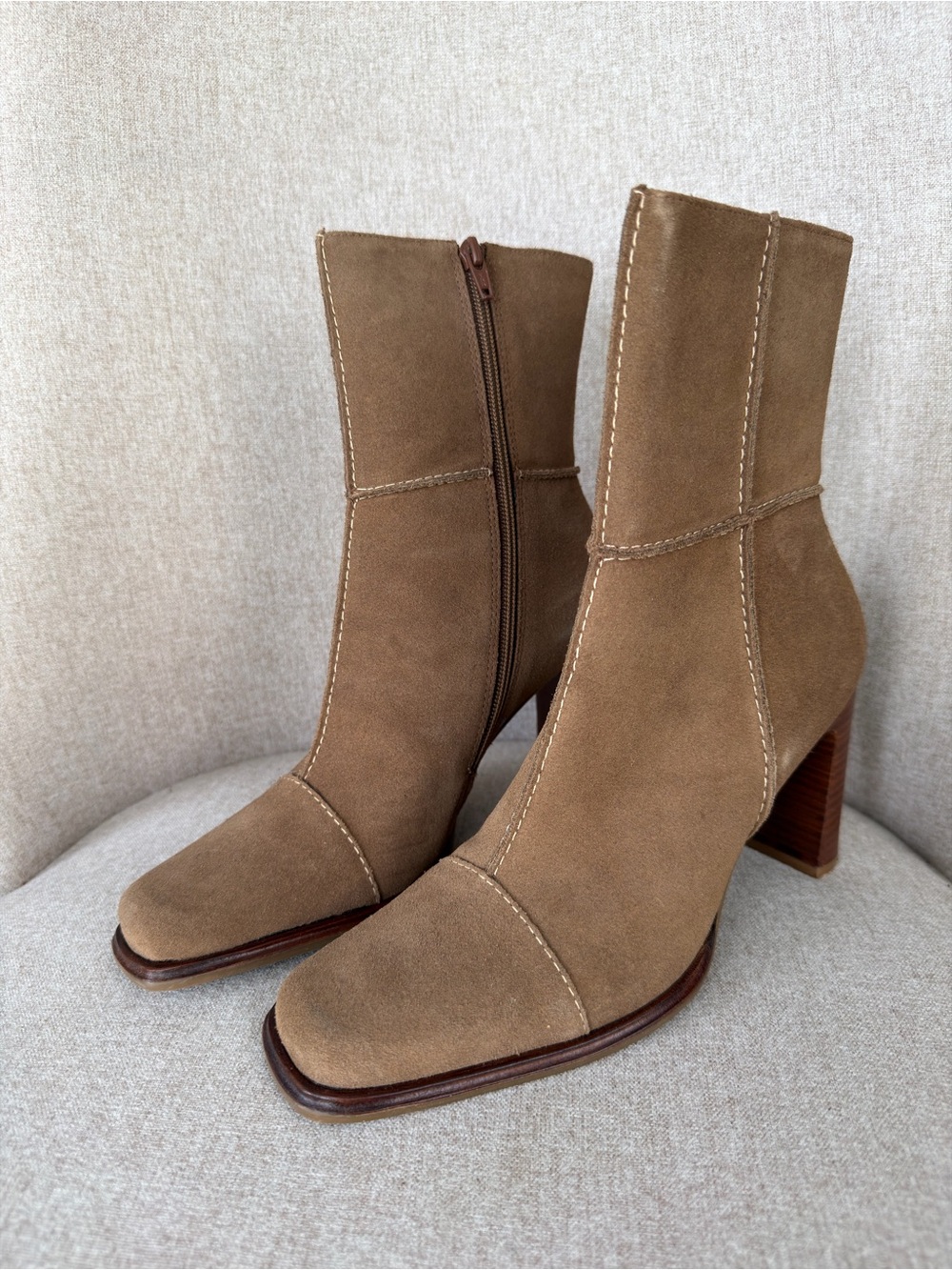Worthington Suede Mid-Calf Block Heel Boots in Tan